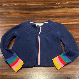 Girls Mini Boden Knit Cardigan with Rainbow Stripe Cuffs 7-8 year old fit